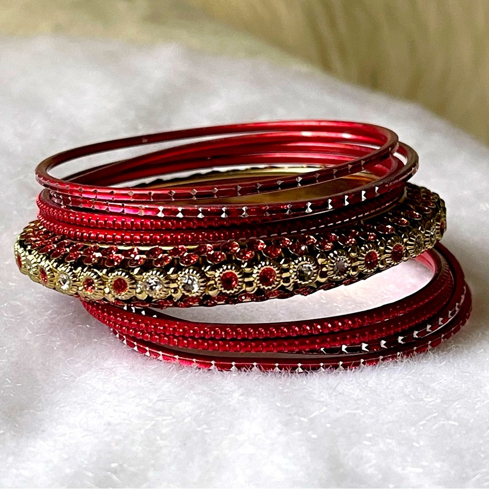 PICK 3 FOR $15 ANY INDIAN BANGLE LISTINGS! Indian Red & Gold  Tone Metal Bangles
